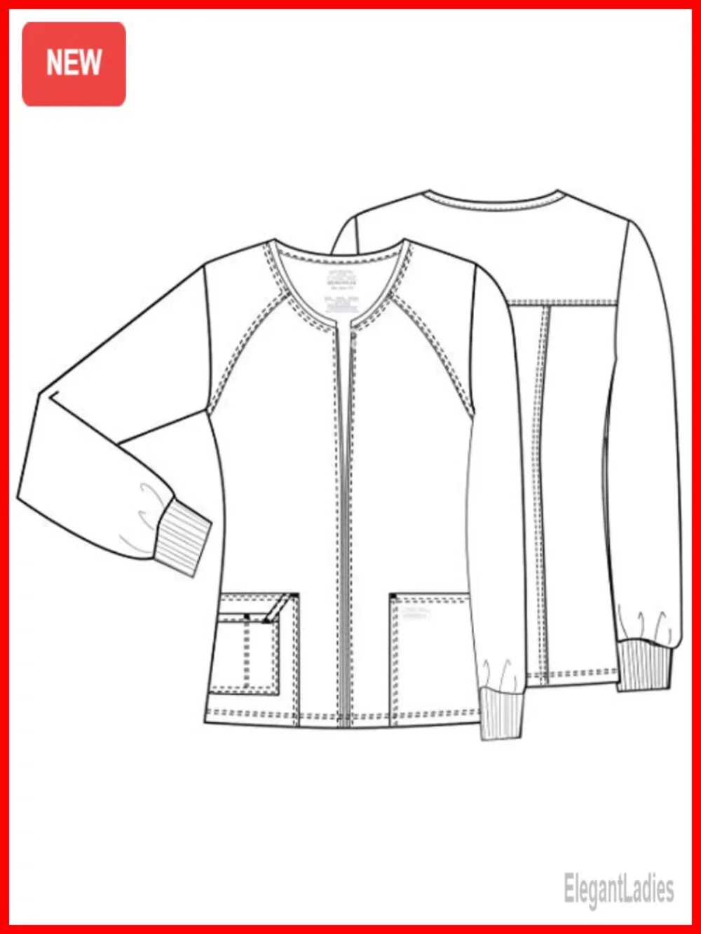 Cherokee Scrub Jacket Women 3 Pocket Zip Front Brushed Twill Stretch